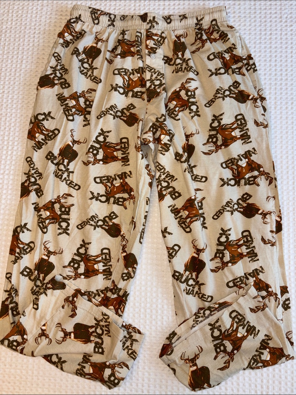 Fun Boxers Loungewear BUCK NAKED Beige Deer Print Lounge Pants Size LARGE